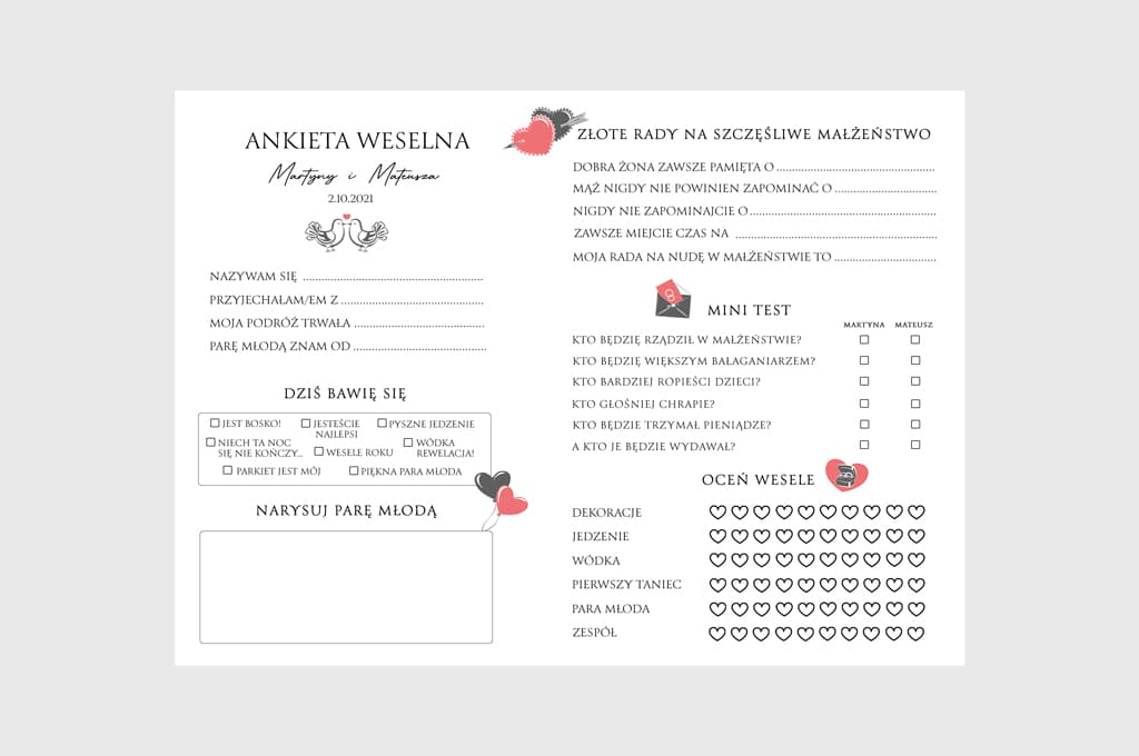 Ankieta weselna dla gości